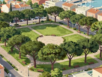 AI-generated illustration of Biograd City Park