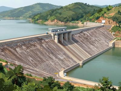AI-generated illustration of Burnjak Dam and Retention Basin