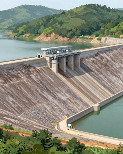 AI-generated illustration of Burnjak Dam and Retention Basin