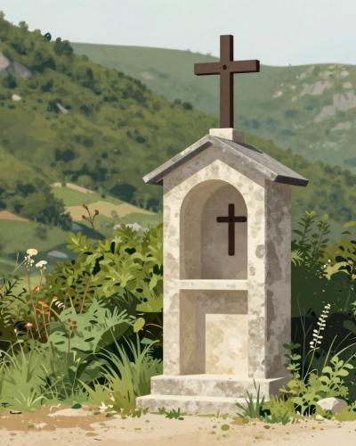 AI-generated illustration of Crucifix Shrine at Strahinje Radobojsko