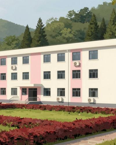 AI-generated illustration of Falling Lakes Hostel
