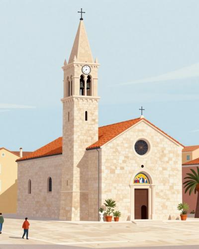 AI-generated illustration of Parish Church of Saints Cosmas and Damian (Župna Crkva Sv. Kuzme i Damjana)