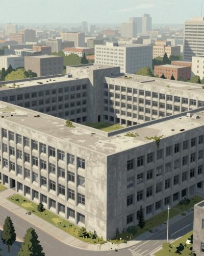 AI-generated illustration of Ruins Of A Massive Yugoslav-era Hospital Complex (Zagreb)