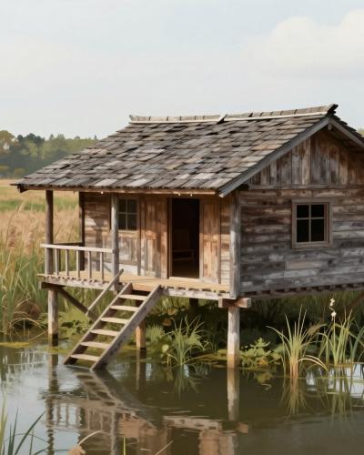 AI-generated illustration of 'Stanovi' Traditional Wooden Houses