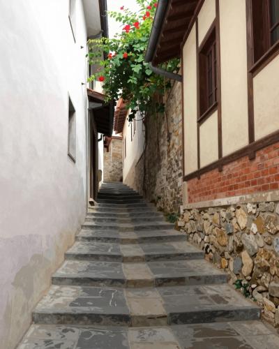 AI-generated illustration of The Narrowest Street in the World (Ulica Klančić)