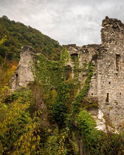 Explore the historic Samobor Castle ruins surrounded by vibrant foliage in Croatia, offering a glimpse into the past.