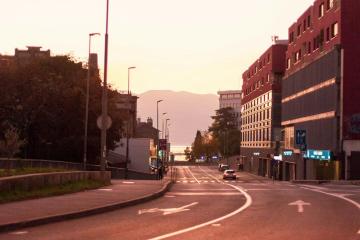 Explore the picturesque streets of Croatia during a serene, golden sunset, featuring vintage architecture.