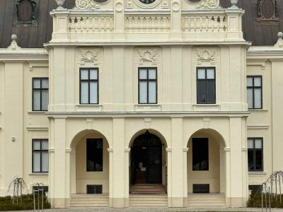 Free Front view of Pejačević Castle in Našice, highlighting architectural details. Stock Photo