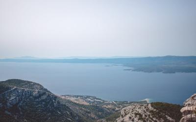 Free Breathtaking aerial view of Croatia's Adriatic coastline and mountains. Stock Photo