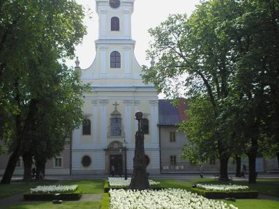 Bjelovar Cathedral of St. Teresa behind its flower gardens