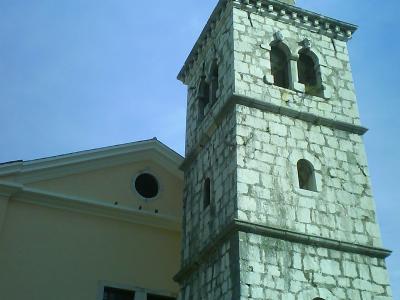 The stone bell tower of St. Andrew's Church in Bakar