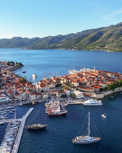 Korčula old town on its peninsula seen from above