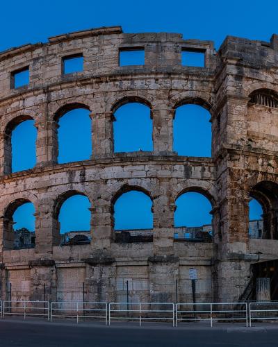 The Roman amphitheatre (Arena) of Pula at blue hour