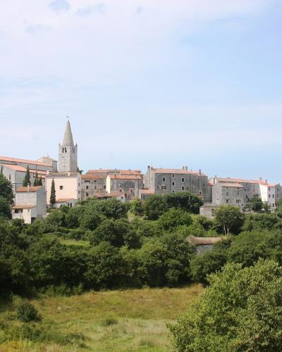 The hilltop town of Bale in Istria with its church bell tower
