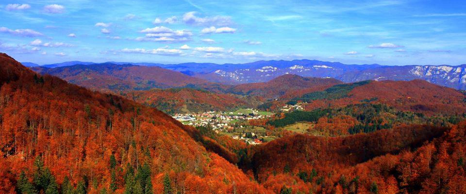 Autumn-coloured forested hills of Gorski Kotar, the mountain region surrounding Tršće