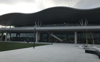 The wave-roofed terminal of Zagreb Franjo Tuđman Airport
