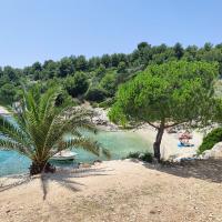 Tatinja cove at Karlobag with pine trees and turquoise water