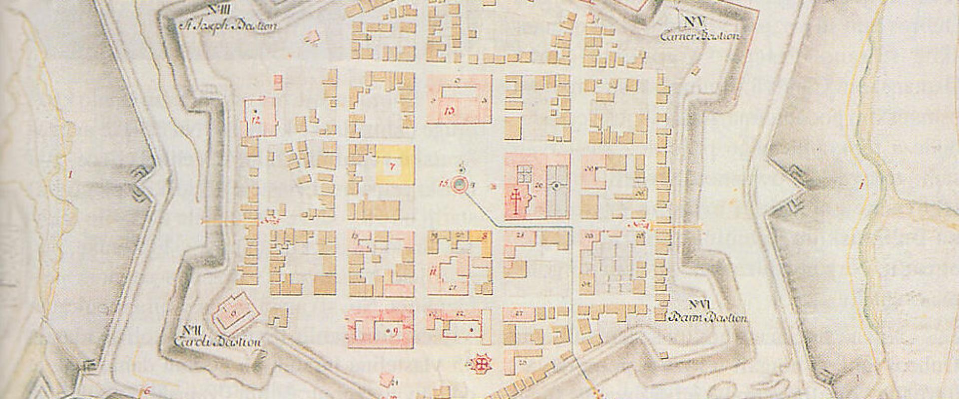 Historic plan of Karlovac's six-pointed star fortress, laid out in 1579