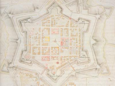 Historic plan of Karlovac's six-pointed star fortress, laid out in 1579