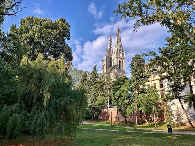 Park Ribnjak with the towers of Zagreb Cathedral behind